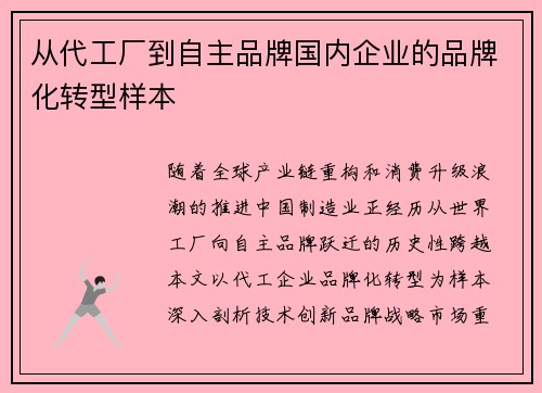 从代工厂到自主品牌国内企业的品牌化转型样本